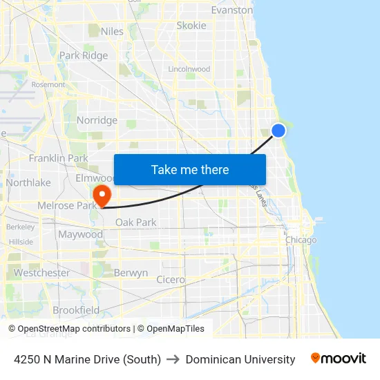4250 N Marine Drive (South) to Dominican University map