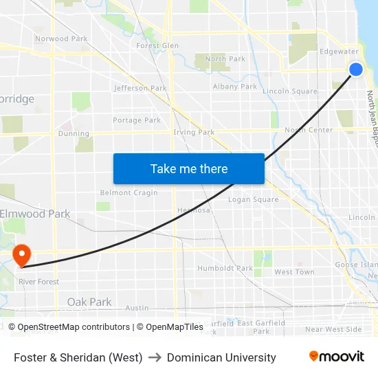 Foster & Sheridan (West) to Dominican University map