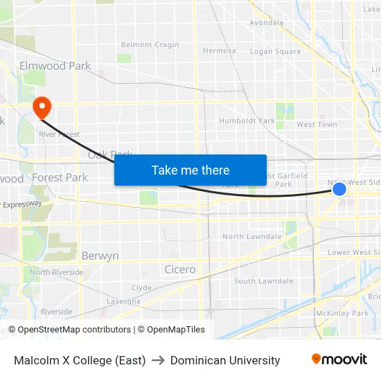 Malcolm X College (East) to Dominican University map