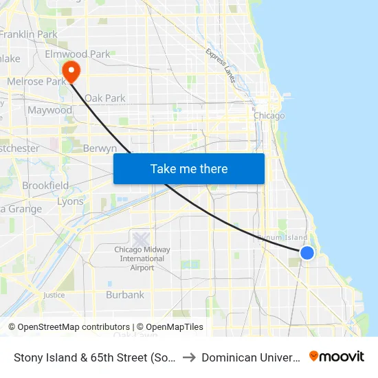 Stony Island & 65th Street (South) to Dominican University map