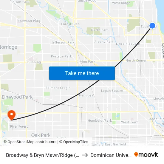Broadway & Bryn Mawr/Ridge (South) to Dominican University map