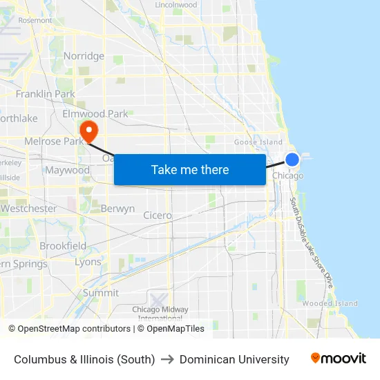 Columbus & Illinois (South) to Dominican University map
