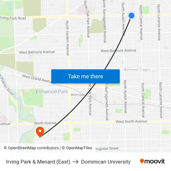 Irving Park & Menard (East) to Dominican University map