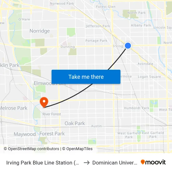 Irving Park Blue Line Station (East) to Dominican University map
