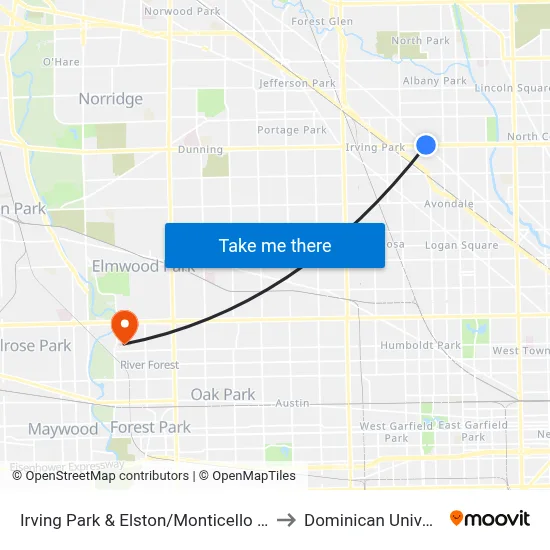 Irving Park & Elston/Monticello (West) to Dominican University map