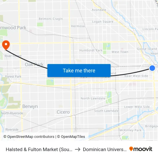 Halsted & Fulton Market (South) to Dominican University map