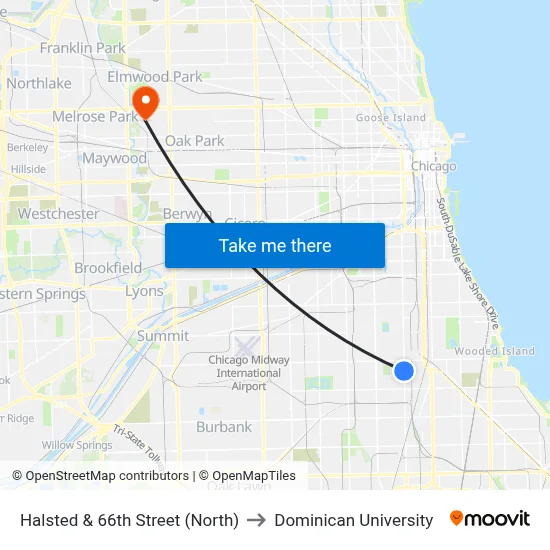 Halsted & 66th Street (North) to Dominican University map