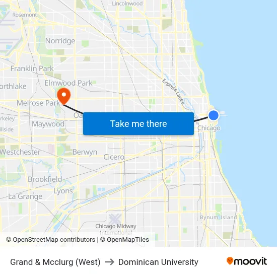Grand & Mcclurg (West) to Dominican University map