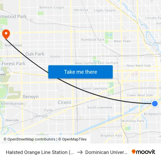 Halsted Orange Line Station (Sw) to Dominican University map