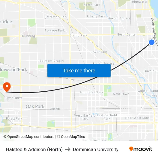 Halsted & Addison (North) to Dominican University map