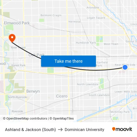 Ashland & Jackson (South) to Dominican University map