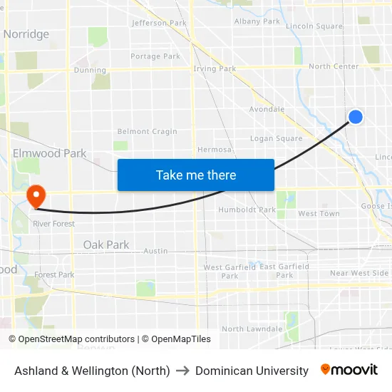 Ashland & Wellington (North) to Dominican University map