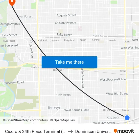 Cicero & 24th Place Terminal (East) to Dominican University map