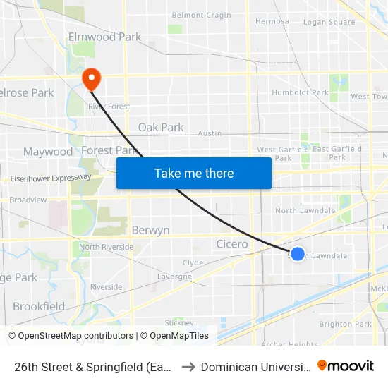 26th Street & Springfield (East) to Dominican University map