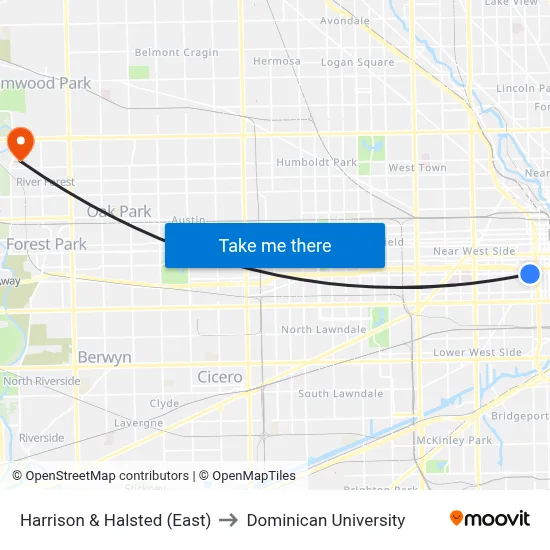Harrison & Halsted (East) to Dominican University map