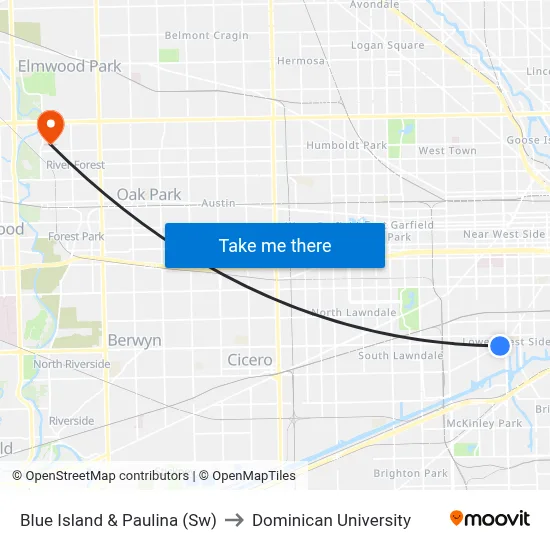Blue Island & Paulina (Sw) to Dominican University map