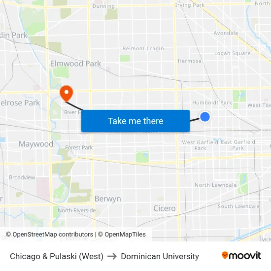 Chicago & Pulaski (West) to Dominican University map