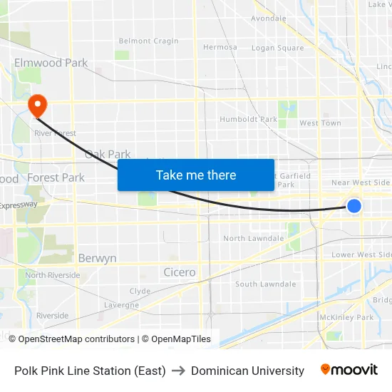Polk Pink Line Station (East) to Dominican University map