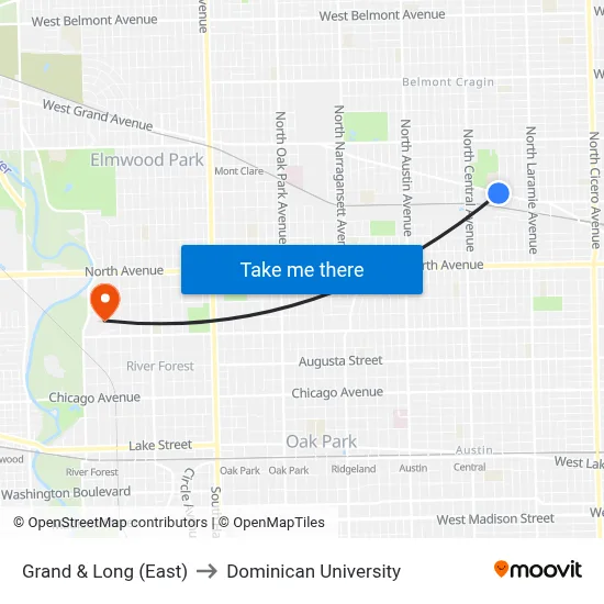 Grand & Long (East) to Dominican University map