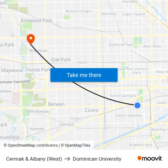 Cermak & Albany (West) to Dominican University map