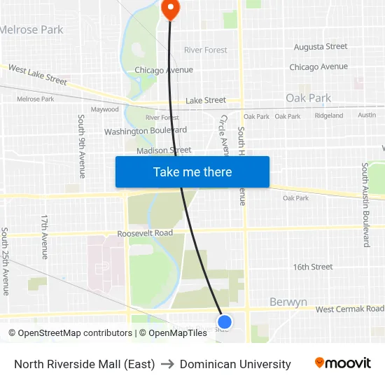 North Riverside Mall (East) to Dominican University map