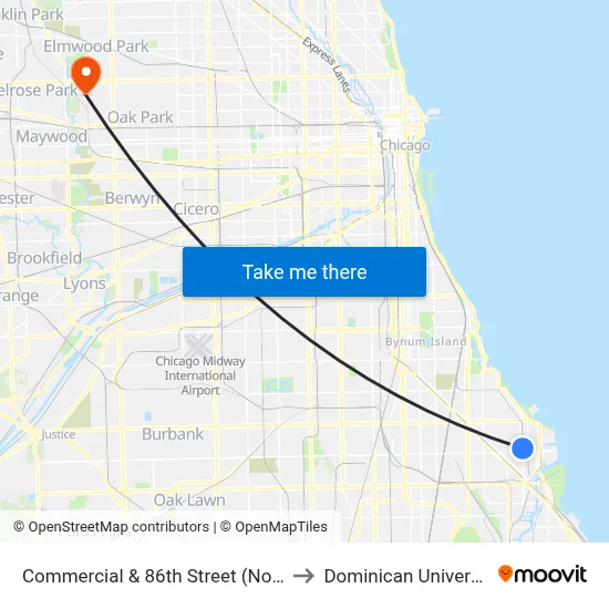 Commercial & 86th Street (North) to Dominican University map