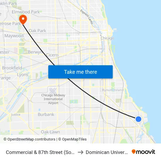 Commercial & 87th Street (South) to Dominican University map