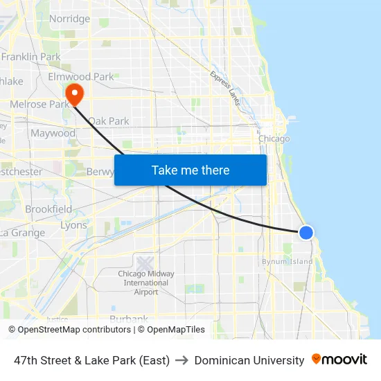 47th Street & Lake Park (East) to Dominican University map