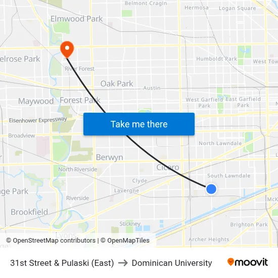 31st Street & Pulaski (East) to Dominican University map