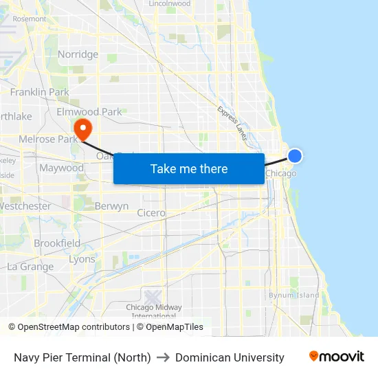 Navy Pier Terminal (North) to Dominican University map