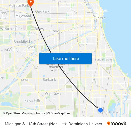 Michigan & 118th Street (North) to Dominican University map