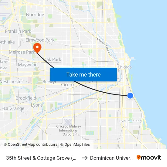 35th Street & Cottage Grove (West) to Dominican University map