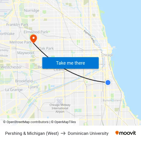 Pershing & Michigan (West) to Dominican University map