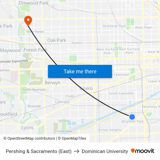 Pershing & Sacramento (East) to Dominican University map