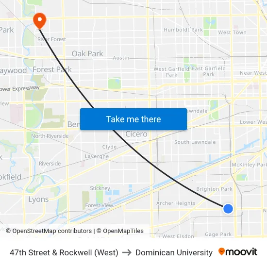 47th Street & Rockwell (West) to Dominican University map