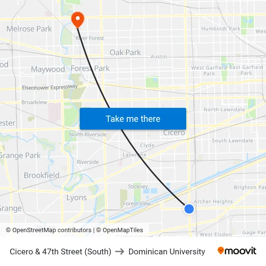Cicero & 47th Street (South) to Dominican University map