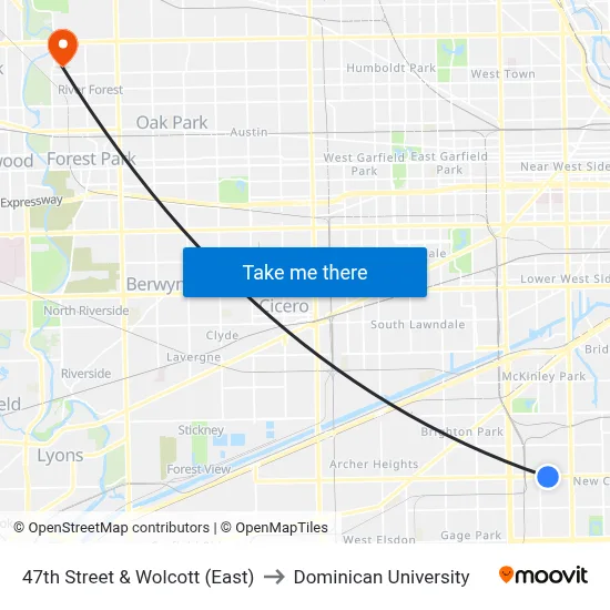 47th Street & Wolcott (East) to Dominican University map