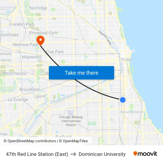47th Red Line Station (East) to Dominican University map
