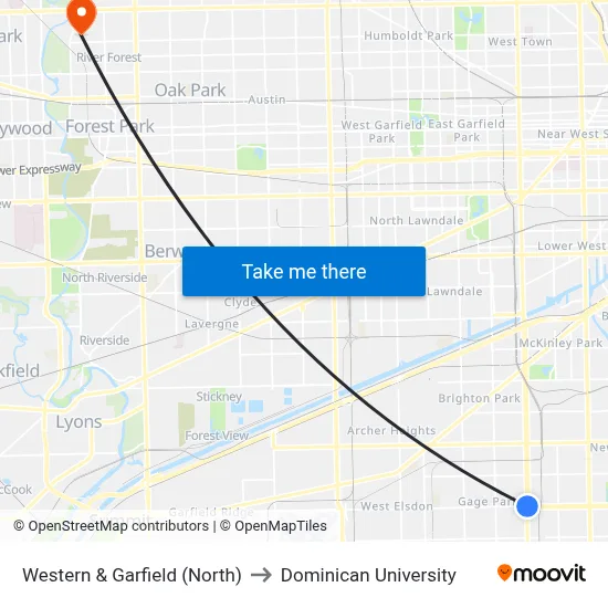 Western & Garfield (North) to Dominican University map