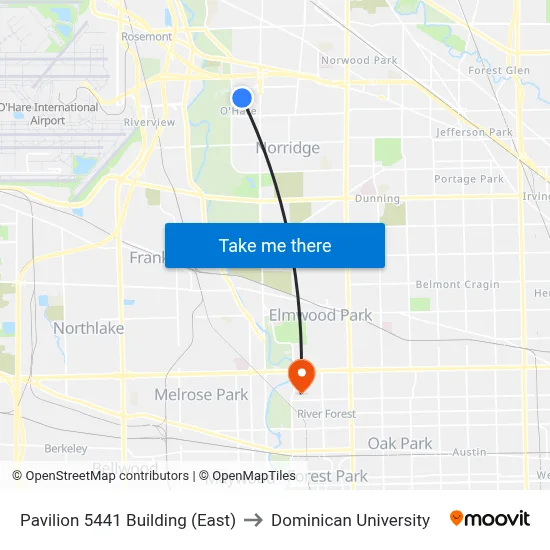 Pavilion 5441 Building (East) to Dominican University map