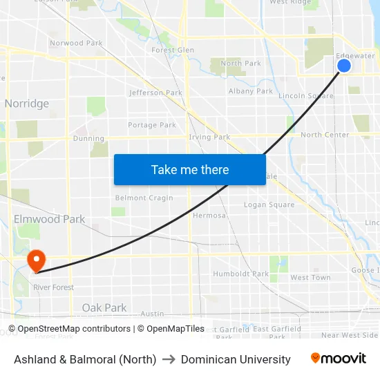 Ashland & Balmoral (North) to Dominican University map