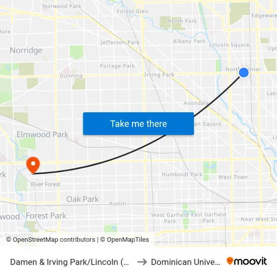 Damen & Irving Park/Lincoln (North) to Dominican University map