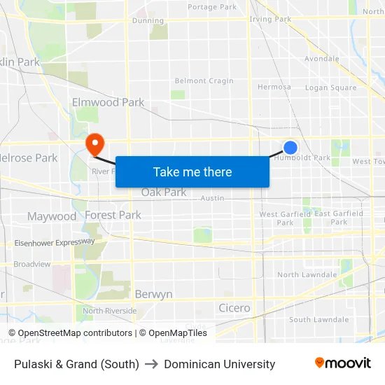 Pulaski & Grand (South) to Dominican University map