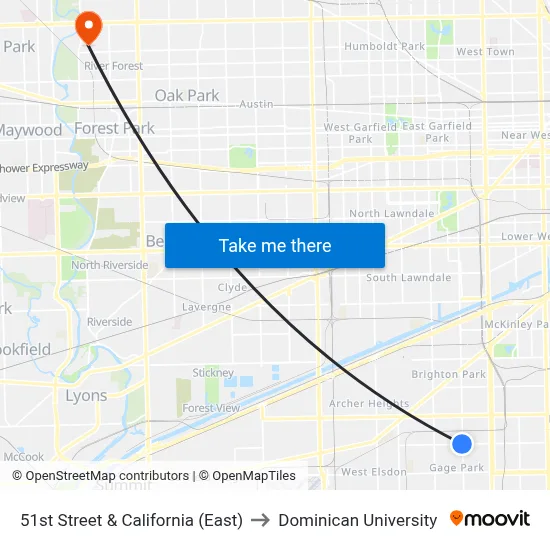 51st Street & California (East) to Dominican University map