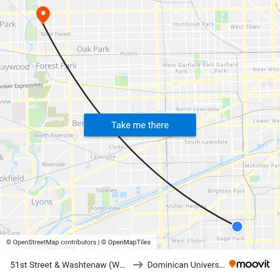 51st Street & Washtenaw (West) to Dominican University map
