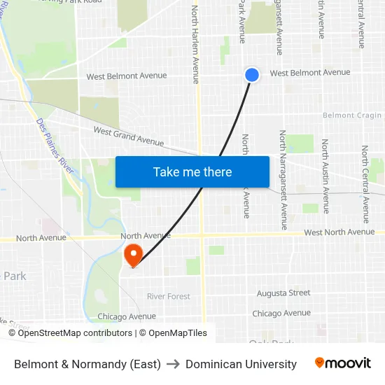 Belmont & Normandy (East) to Dominican University map
