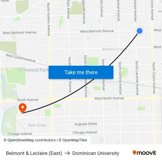 Belmont & Leclaire (East) to Dominican University map