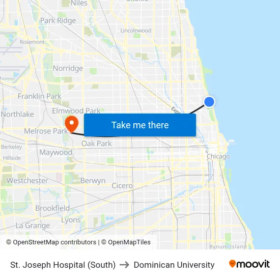 St. Joseph Hospital (South) to Dominican University map