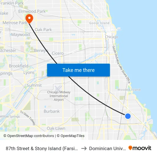 87th Street & Stony Island (Farside) (East) to Dominican University map