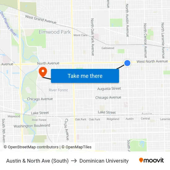 Austin & North Ave (South) to Dominican University map